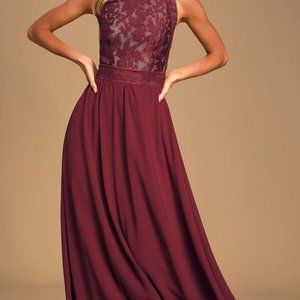 Lulus Forever & Always Burgundy Lace Maxi Dress XL